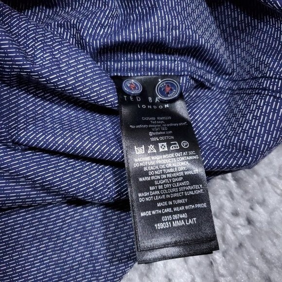 Ted Baker Men's Dobby Geometric Print Shirt Size 1 XS Blue Button Front Dobbie - Picture 9 of 11